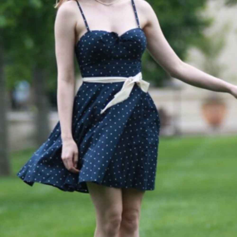 Jessica Simpson Navy Polka Dot Bustier PIN-Up Dress